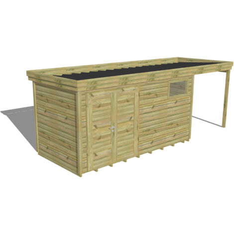 ABRI DE JARDIN bois Pin autoclave 27mm - 6,34x2,14m / 13,6m2 - Bac acier - Plancher bois