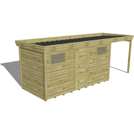 ABRI DE JARDIN bois Pin autoclave 27mm - 6,34x2,14m / 13,6m2 - Bac acier - Plancher bois