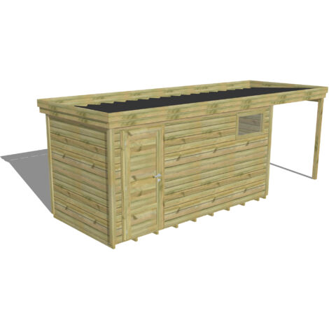 ABRI DE JARDIN bois Pin autoclave 27mm - 6,34x2,14m / 13,6m2 - Bac acier - Plancher bois