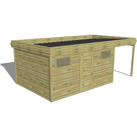 ABRI DE JARDIN bois Pin autoclave 27mm - 6,34x3,44m / 21,8m2 - Bac acier - Abri Français