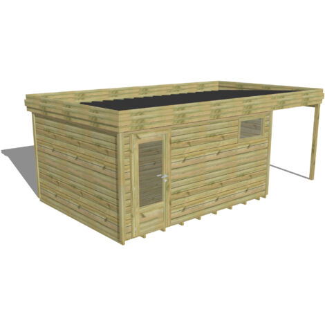 ABRI DE JARDIN bois Pin autoclave 27mm - 6,34x3,44m / 21,8m2 - Bac acier - Plancher bois