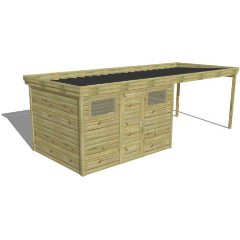 ABRI DE JARDIN bois Pin autoclave 27mm - 6,94x2,64m / 18,3m2 - Bac acier - Abri Français