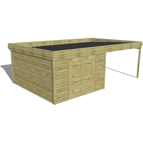ABRI DE JARDIN bois Pin autoclave 27mm - 6,94x4,34m / 30,1m2 - Bac acier - Abri Français