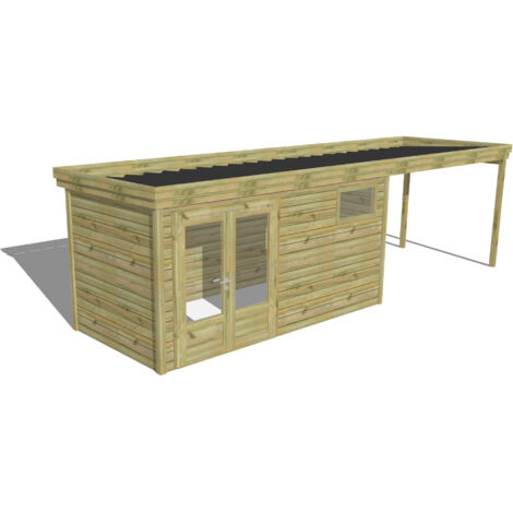 ABRI DE JARDIN bois Pin autoclave 27mm - 7,84x2,14m / 16,8m2 - Bac acier - Abri Français