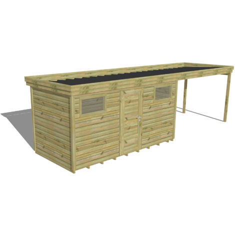 ABRI DE JARDIN bois Pin autoclave 27mm - 7,84x2,14m / 16,8m2 - Bac acier - Plancher bois