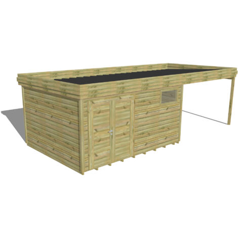 ABRI DE JARDIN bois Pin autoclave 27mm - 7,84x3,44m / 27m2 - Bac acier - Plancher bois