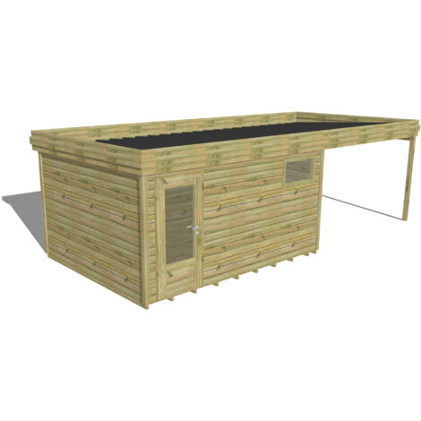ABRI DE JARDIN bois Pin autoclave 27mm - 7,84x3,44m / 27m2 - Bac acier - Plancher bois