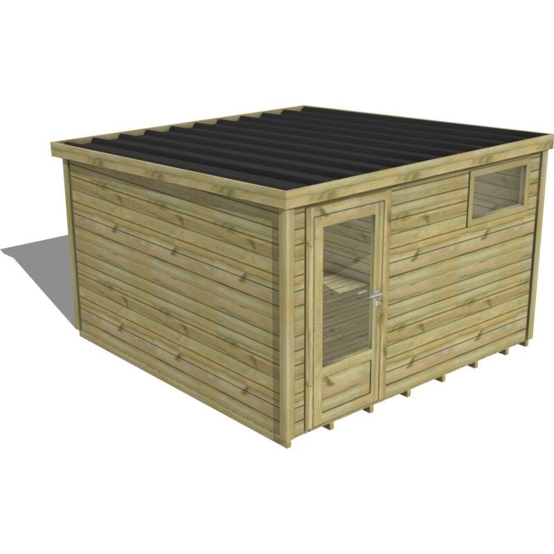 Abri Français - abri de jardin bois traité 27mm, Essentiel, 3,4x3,4m, 12m2, Plancher