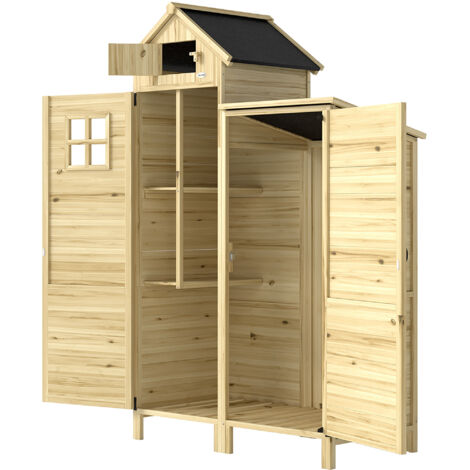 Abri de Jardin Bois Sapin 2 Zones avec Étagères Réglables et Fenêtre, 106x57x167 cm, Teinte Bois Naturel
