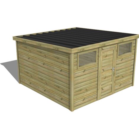 ABRI DE JARDIN bois traité 27mm, Essentiel, 3,4x3,4m, 12m2