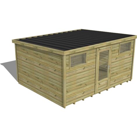 ABRI DE JARDIN bois traité 27mm, Essentiel, 4,3x3,4m, 15m2, Plancher