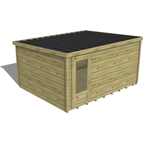 ABRI DE JARDIN bois traité 27mm, Essentiel, 4,3x3,4m, 15m2, Plancher