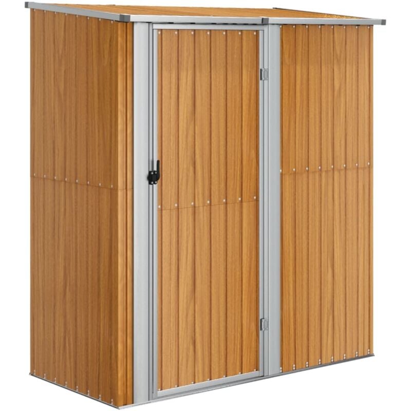 Abri de jardin cabane cabanon maison de stockage remise extérieur hangar outils robuste 180,5 x 97 x 209,5 cm acier galvanisé aspect bois marron