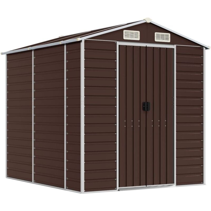 Abri de jardin cabane cabanon maison de stockage remise extérieur hangar outils robuste 191 x 215 x 198 cm acier galvanisé marron