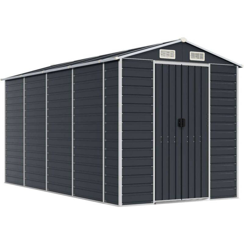 Abri de jardin cabane cabanon maison de stockage remise extérieur hangar outils robuste 191 x 385 x 198 cm acier galvanisé anthracite