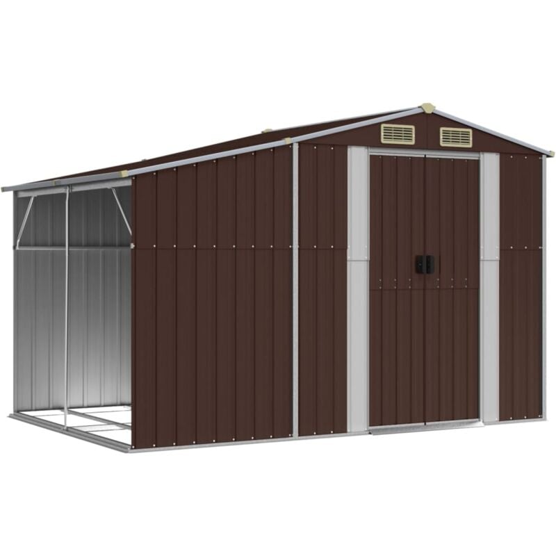 Helloshop26 - Abri de jardin cabane cabanon maison de stockage remise extérieur hangar outils robuste 277 x 192,5 x 179 cm acier galvanisé marron