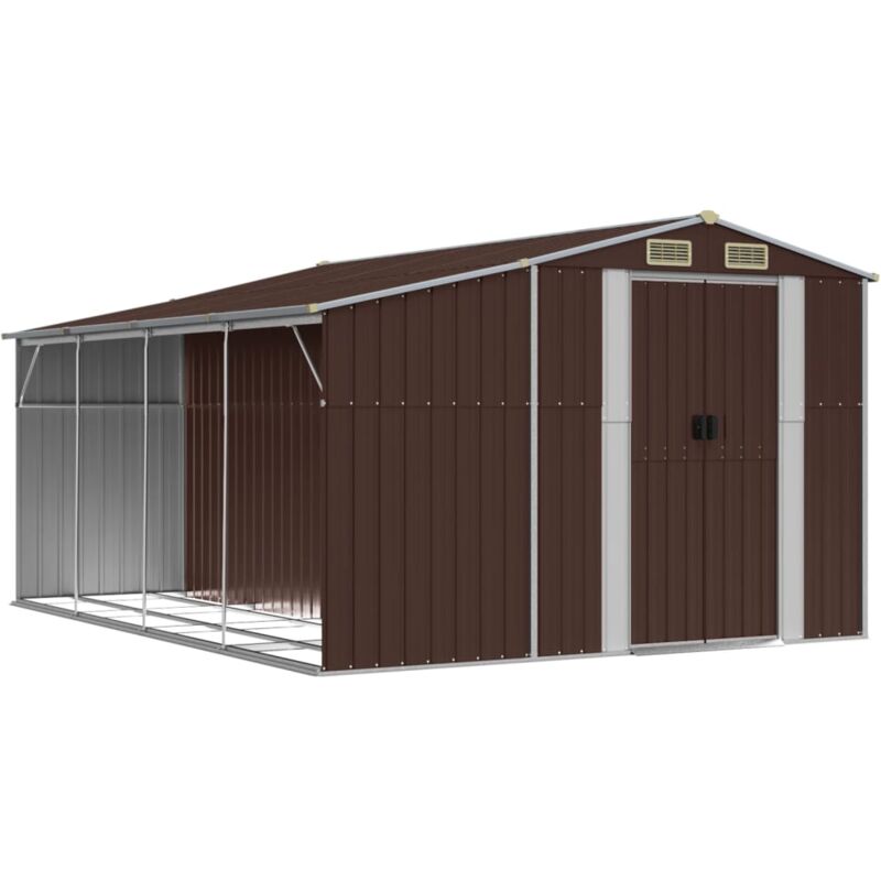 Abri de jardin cabane cabanon maison de stockage remise extérieur hangar outils robuste 277 x 365,5 x 179 cm acier galvanisé marron