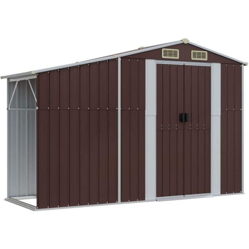 Abri de jardin cabane cabanon maison de stockage remise extérieur hangar outils robuste 277 x 93 x 179 cm acier galvanisé marron