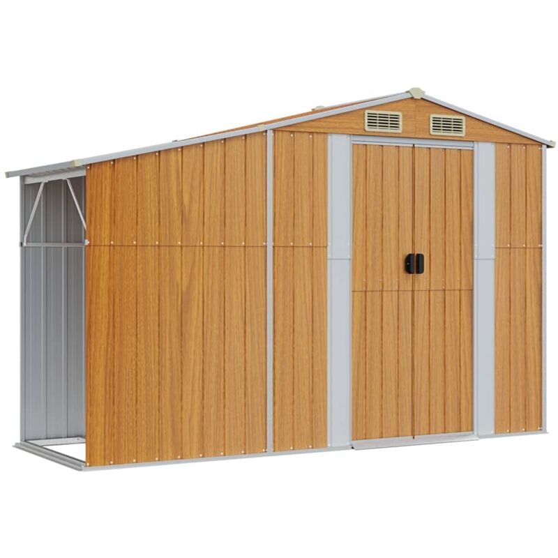 Abri de jardin cabane cabanon maison de stockage remise extérieur hangar outils robuste 277 x 93 x 179 cm acier galvanisé marron