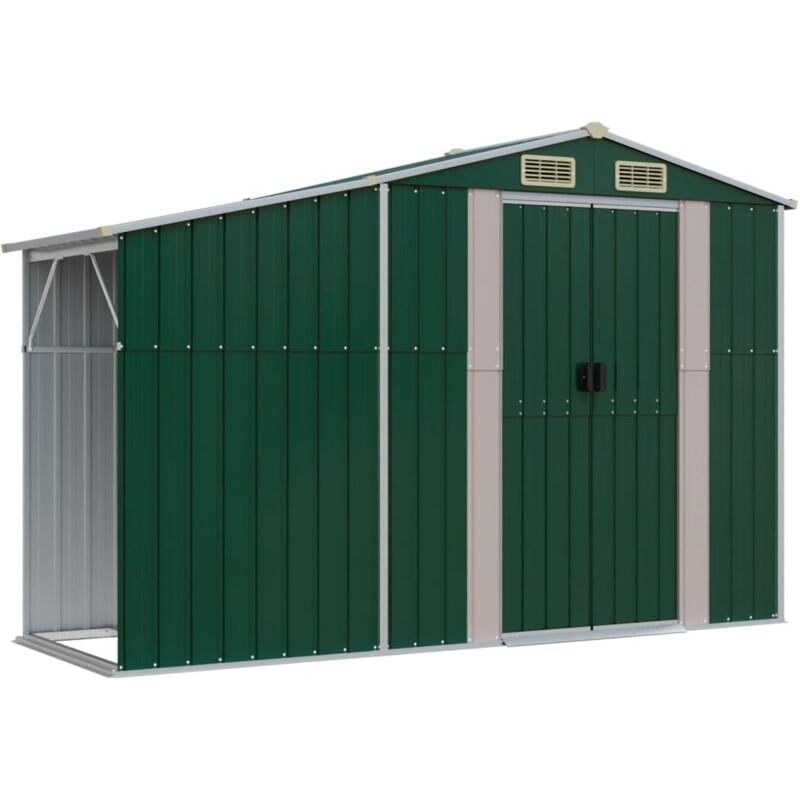 Abri de jardin cabane cabanon maison de stockage remise extérieur hangar outils robuste 277 x 93 x 179 cm acier galvanisé vert