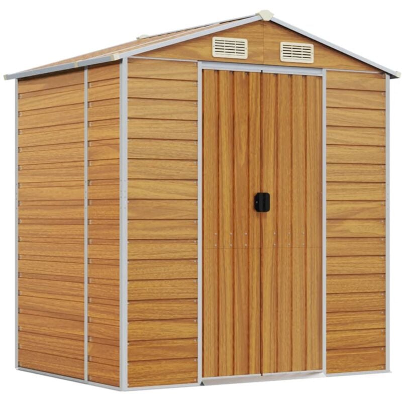 Abri de jardin cabane cabanon maison de stockage remise extérieur hangar outils robuste clair 191 x 130 x 198 cm acier galvanisé marron