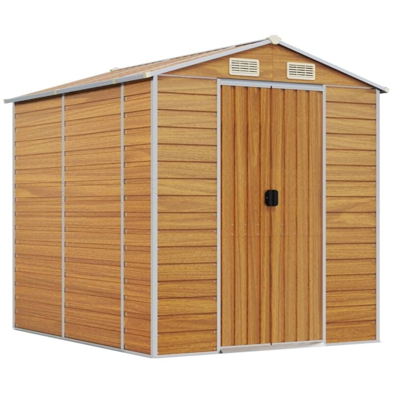 Abri de jardin cabane cabanon maison de stockage remise extérieur hangar outils robuste clair 191 x 215 x 198 cm acier galvanisé marron