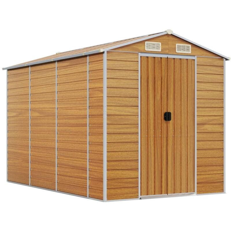 Abri de jardin cabane cabanon maison de stockage remise extérieur hangar outils robuste clair 191 x 300 x 198 cm acier galvanisé marron