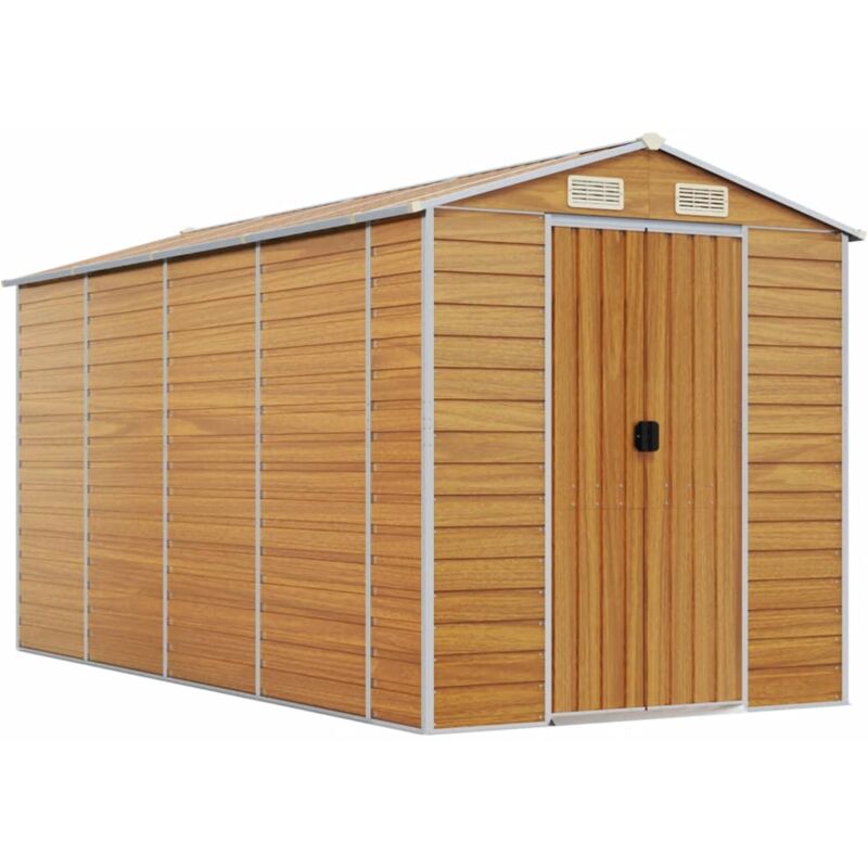 Abri de jardin cabane cabanon maison de stockage remise extérieur hangar outils robuste clair 191 x 385 x 198 cm acier galvanisé marron