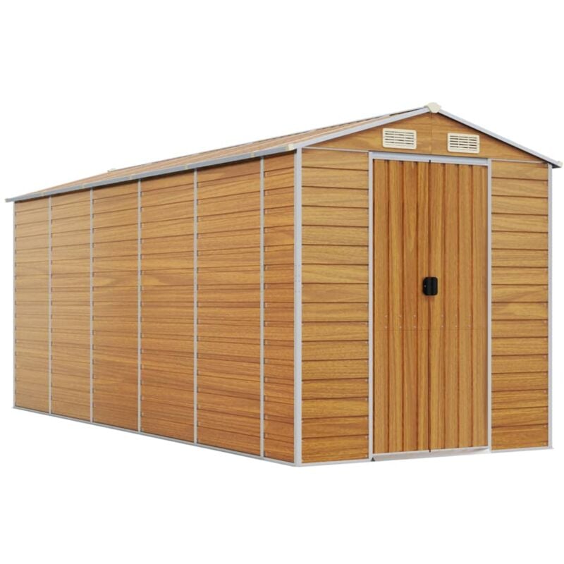 Abri de jardin cabane cabanon maison de stockage remise extérieur hangar outils robuste clair 191 x 470 x 198 cm acier galvanisé marron