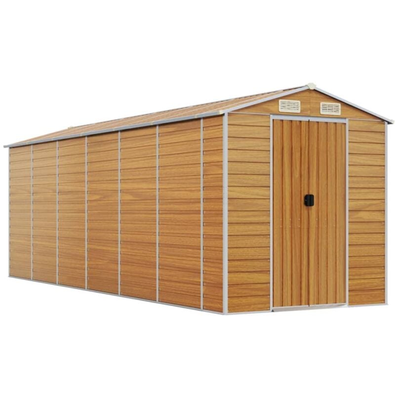 Abri de jardin cabane cabanon maison de stockage remise extérieur hangar outils robuste clair 191 x 555 x 198 cm acier galvanisé marron