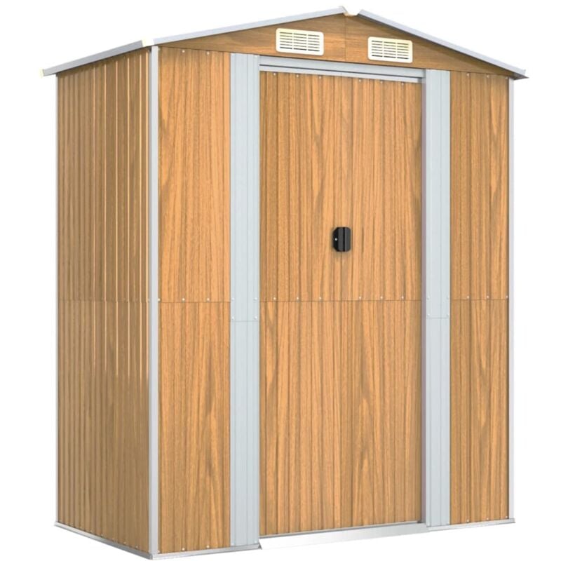 Helloshop26 - Abri de jardin cabane cabanon maison de stockage remise extérieur hangar outils robuste clair 192 x 108 x 223 cm acier galvanisé marron