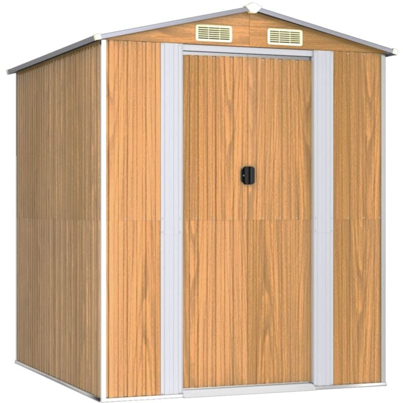 Abri de jardin cabane cabanon maison de stockage remise extérieur hangar outils robuste clair 192 x 191 x 223 cm acier galvanisé marron