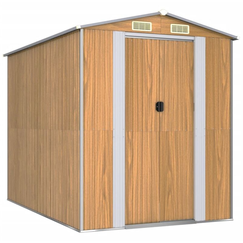 Helloshop26 - Abri de jardin cabane cabanon maison de stockage remise extérieur hangar outils robuste clair 192 x 274 x 223 cm acier galvanisé marron