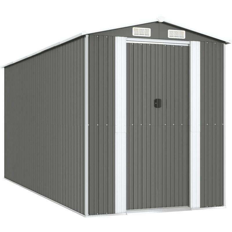 Abri de jardin cabane cabanon maison de stockage remise extérieur hangar outils robuste clair 192 x 440 x 223 cm acier galvanisé gris