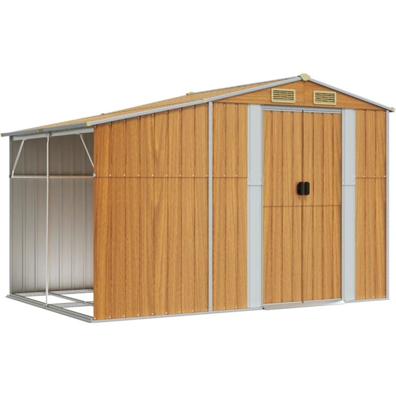 Abri de jardin cabane cabanon maison de stockage remise extérieur hangar outils robuste clair 277 x 192,5 x 179 cm acier galvanisé marron
