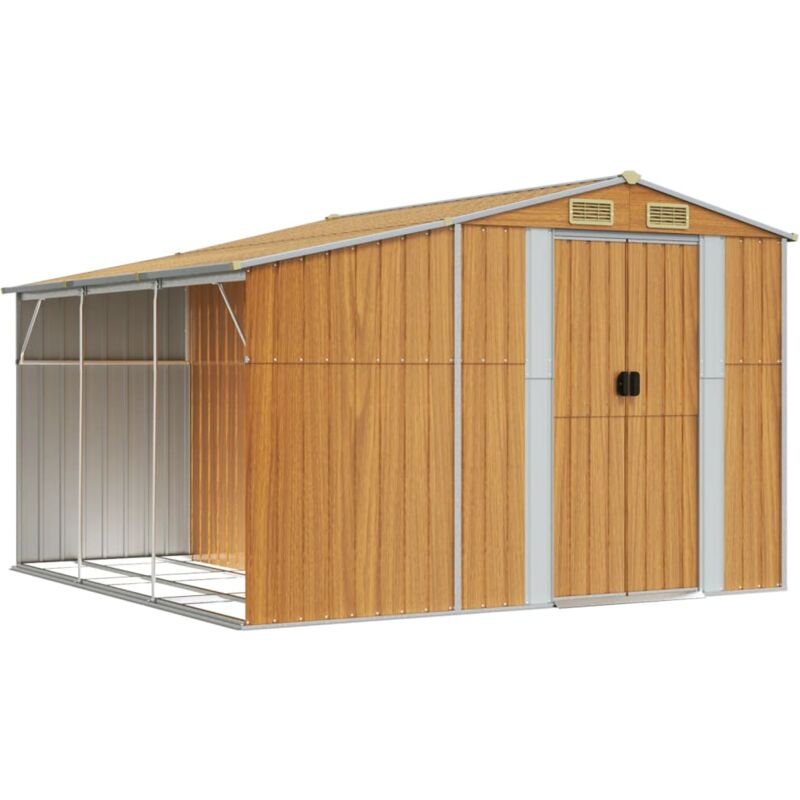 Abri de jardin cabane cabanon maison de stockage remise extérieur hangar outils robuste clair 277 x 279 x 179 cm acier galvanisé marron