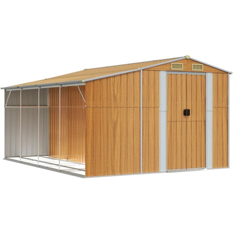 Abri de jardin cabane cabanon maison de stockage remise extérieur hangar outils robuste clair 277 x 365,5 x 179 cm acier galvanisé marron