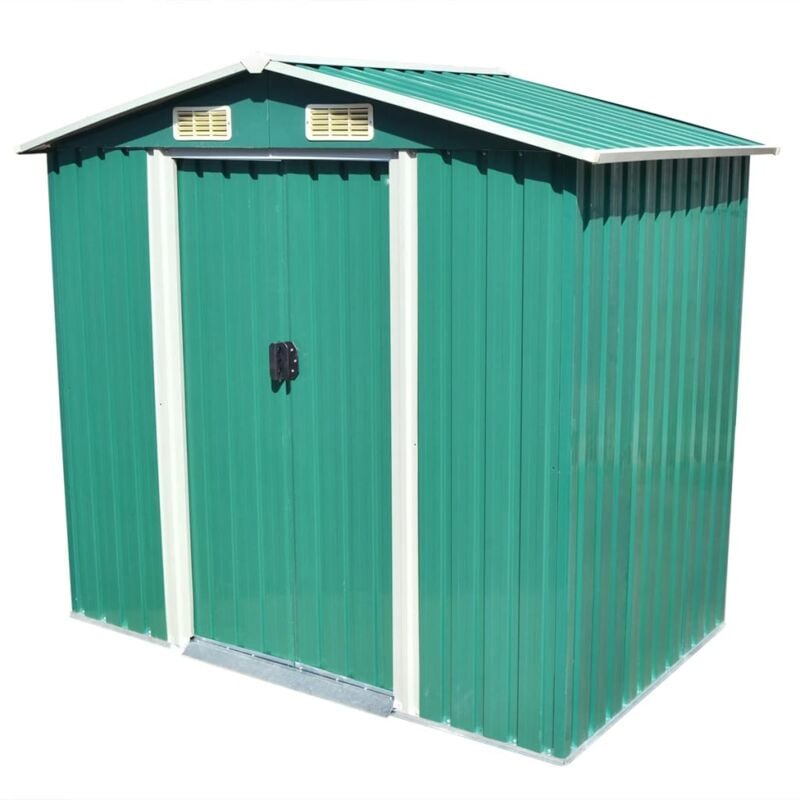 Abri de jardin cabane cabanon maison de stockage remise extérieur hangar outils robuste métal 204 x 132 x 186 cm vert