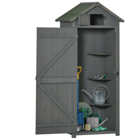 Abri de jardin, cabane de jardin, remise à outils, abri de rangement avec étagères, toit en asphalte, fenêtre, bois, gris et vert, 77 x 54,2 x 179 cm