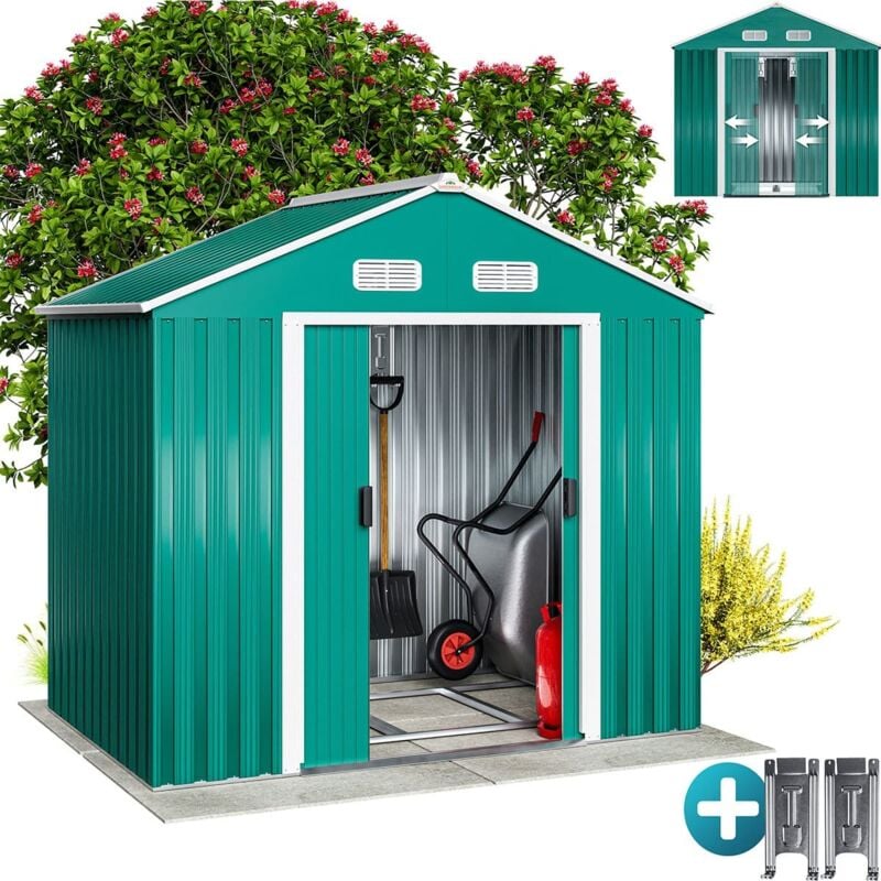Abri de jardin Cabane en métal vert 196x132x188cm Cabanon rangement outils