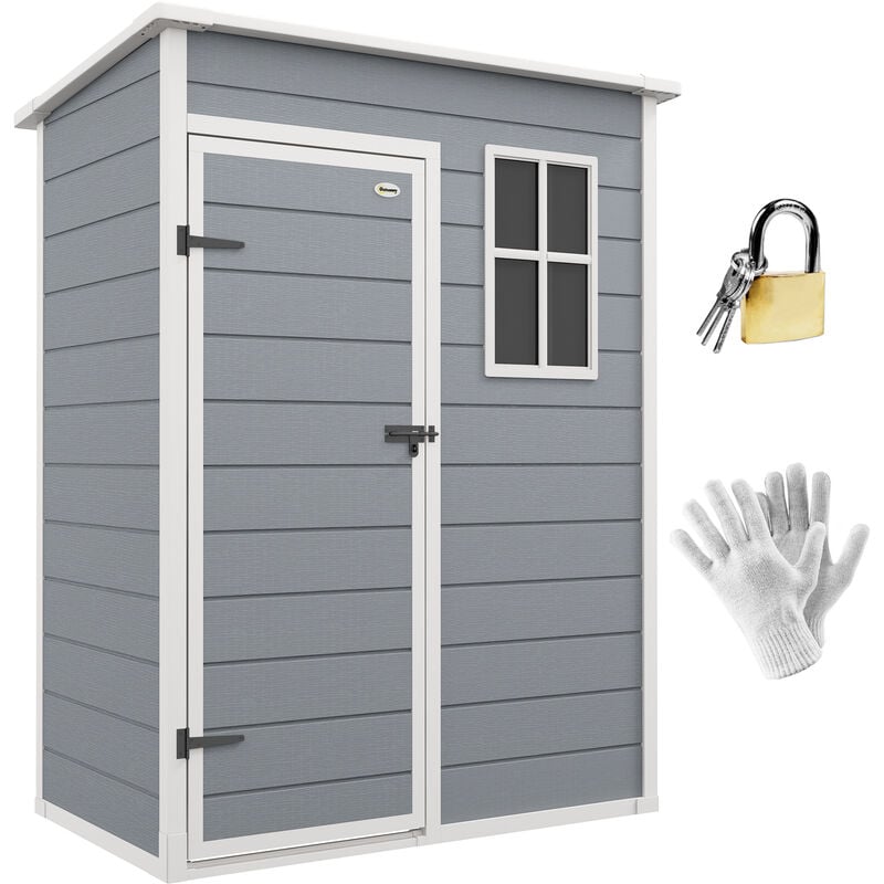 Abri de jardin - remise pour outils - cabanon porte verrouillable, fenêtre - dim. 151L x 92l x 193H cm - alu pp gris blanc