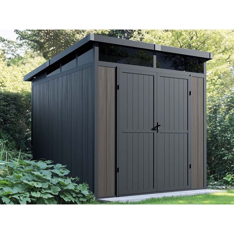 Direct Abris - Abri de Jardin Bois Composite 4m2 Gris 237x223x227cm evora - Cabane a Outils - Local a Vélo