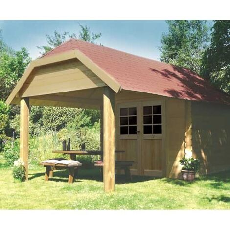 Abri de jardin CORK en bois 7.53 m², Toiture Shingle rouge, Plancher Non