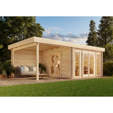Abri de jardin Corse avec toit plat 44 ISO Naturel , mm Épaisseur paroi 688 x 416 cm - Naturel