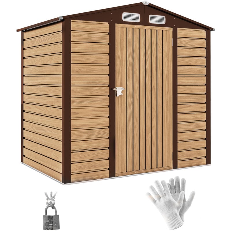 Outsunny - Abri de jardin cabanon dim. 190L x 131l x 188H cm porte verrouillable ventilations tôle acier ondulé marron