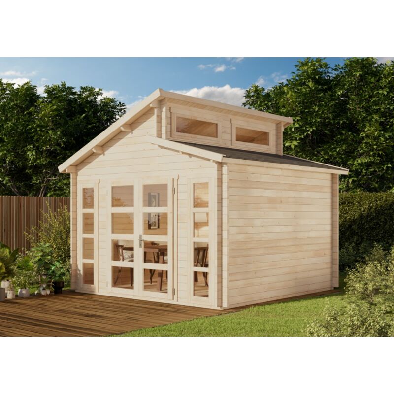 Carlsson - Abri de jardin double toit Vinea-40 Naturel , 40 mm Épaisseur paroi 370 x cm