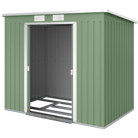 Abri de jardin en acier à double porte coulissante, aérations et toit incliné, 213x130x172 cm, vert