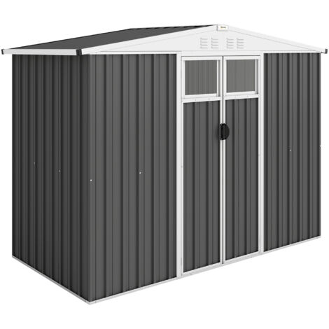 Abri de Jardin en Acier Galvanisé avec Double Porte, 246x117x180 cm, Couleur Gris Anthracite