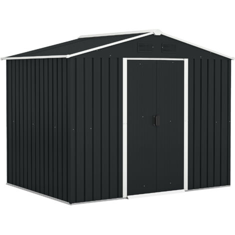 Abri de jardin en acier galvanisé de 3,6 m² avec aérations, toit en pente, double porte coulissante verrouillable, 236 x 174 x 190 cm, gris foncé
