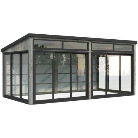 Abri de jardin en bois 16,2 m² – Structure en épicéa nordique certifié FSC – Portes coulissantes en aluminium – Vitrage simple en verre trempé – Palmako